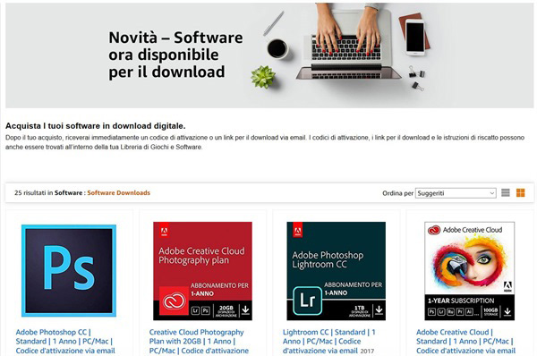 Sezione Amazon per download di software