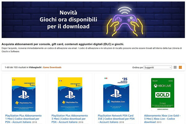 Sezione Amazon per download di videogames