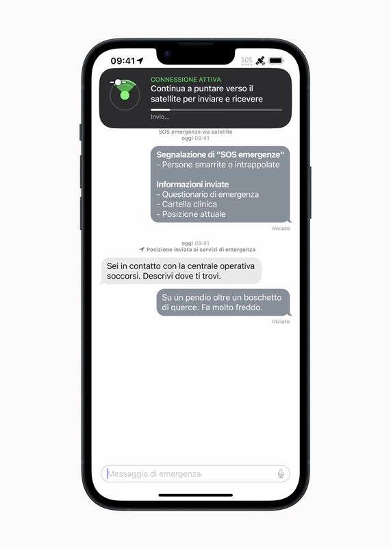 SOS emergenze via satellite su iPhone 14 